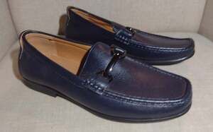 Andrew Fezza Tim Leather Saddle Bit Buckle Driver Shoes Navy Sz 10 Preppy. SC